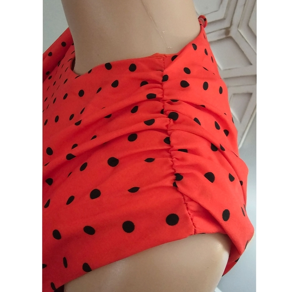 Retro Floryday Red & Black Polka Dot Waist Gathered Open back Sheath Dress - Picture 6 of 9